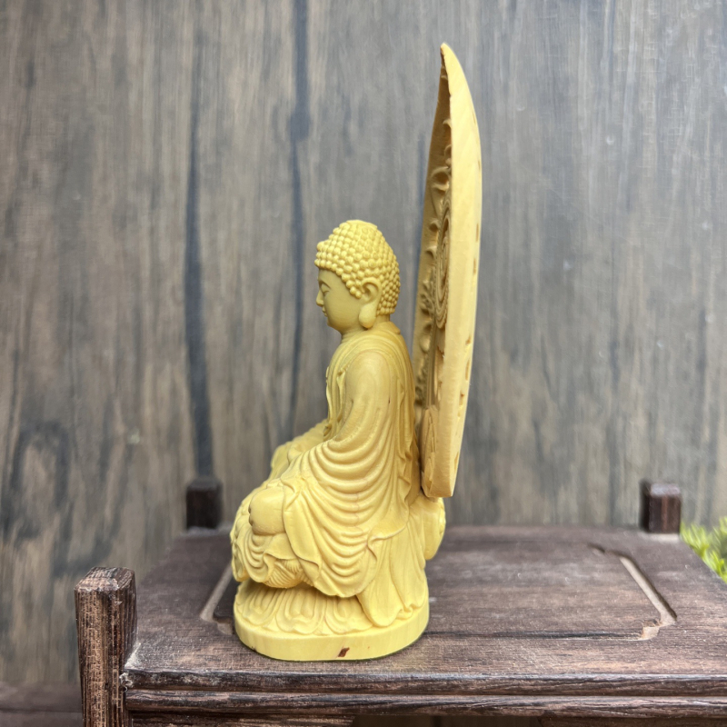 Boxwood резбована Amitabha Buddha статуя за кола – автомобилна украса, декоративно изделие
