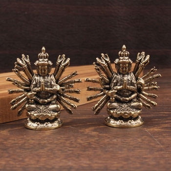 Статуя на Guanyin със сто ръце от месинг, седяща, домашна декорация, месингова скулптура