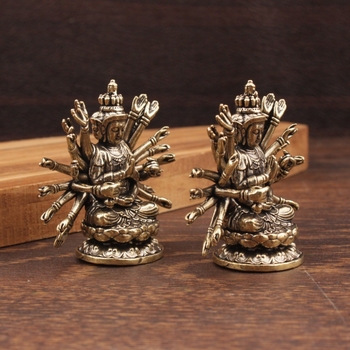 Статуя на Guanyin със сто ръце от месинг, седяща, домашна декорация, месингова скулптура