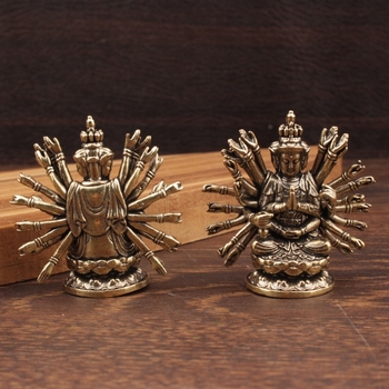 Статуя на Guanyin със сто ръце от месинг, седяща, домашна декорация, месингова скулптура
