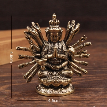 Статуя на Guanyin със сто ръце от месинг, седяща, домашна декорация, месингова скулптура