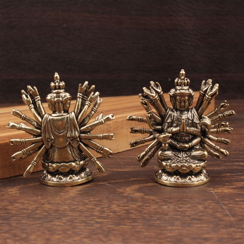 Статуя на Guanyin със сто ръце от месинг, седяща, домашна декорация, месингова скулптура