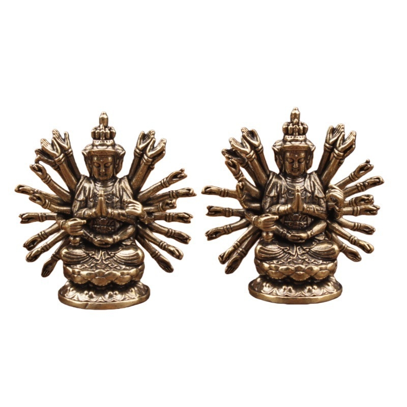 Статуя на Guanyin със сто ръце от месинг, седяща, домашна декорация, месингова скулптура