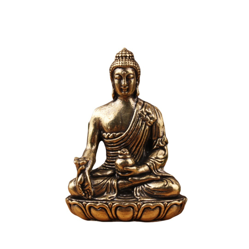 Латунова статуя Guanyin Bodhisattva и Medicine Buddha, настолен декоративен предмет, латуново изделие