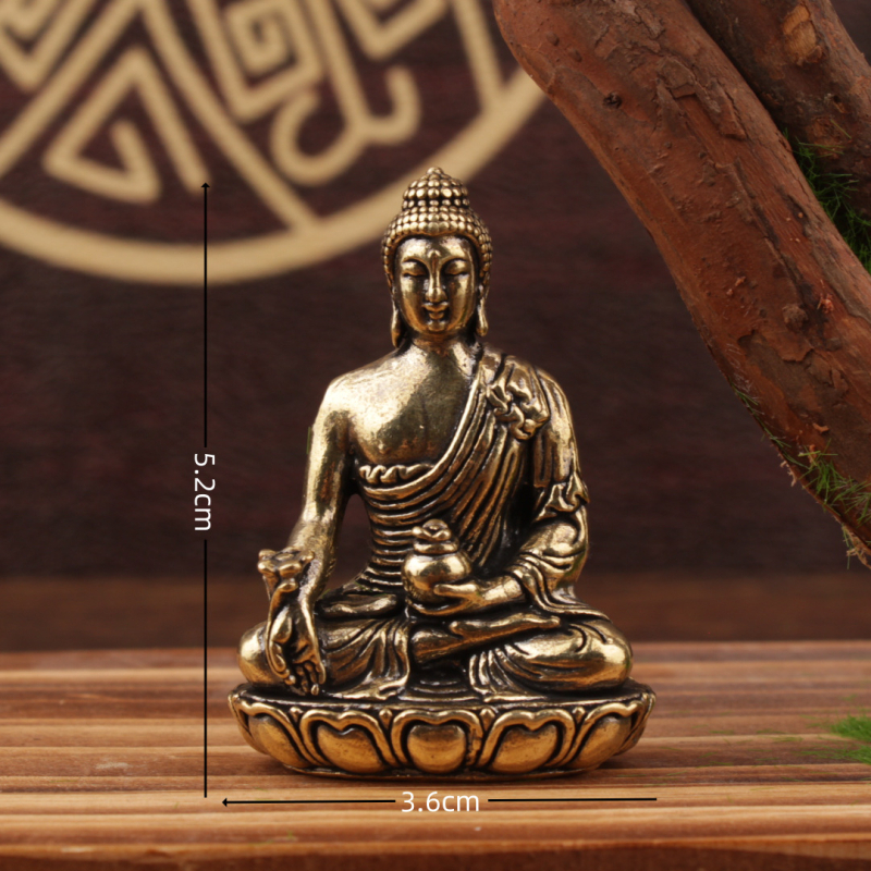 Латунова статуя Guanyin Bodhisattva и Medicine Buddha, настолен декоративен предмет, латуново изделие