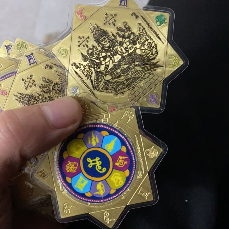 Тайландски будистки амулет със звезден стил, Zhaokun Weina, Nine-Path Wealth Y Card, чист меден Буда статуетка в пластмасово покритие