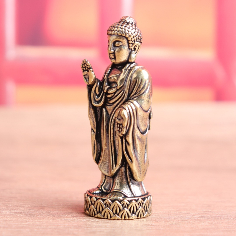 Латунова стояща статуя на Буда с Vairocana и Shakyamuni, винтидж настолен декор