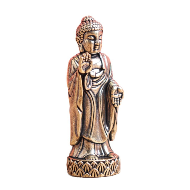 Латунова стояща статуя на Буда с Vairocana и Shakyamuni, винтидж настолен декор