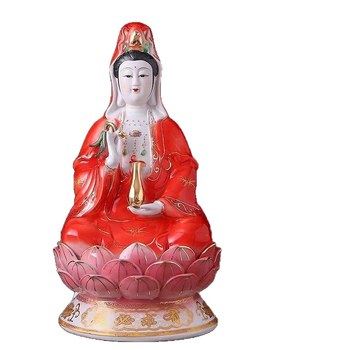 Керамична статуя Guanyin Bodhisattva в червено облекло