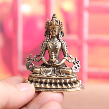Тибетски Буда за дълголетие, месингова настолна статуя Bodhisattva – религиозна украса