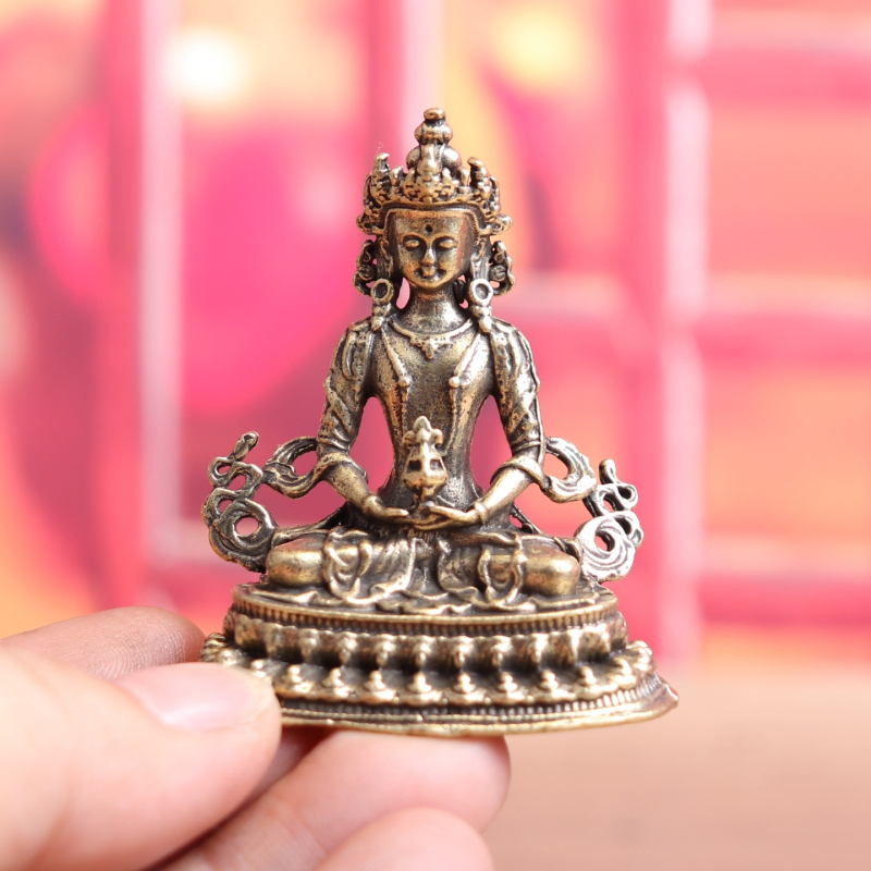 Тибетски Буда за дълголетие, месингова настолна статуя Bodhisattva – религиозна украса