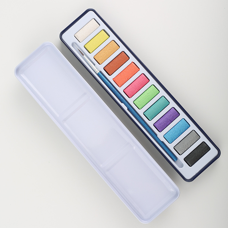12-bojni čvrsti gouache set za akvarel, prenosni za studente za skice i umjetnički dnevnik