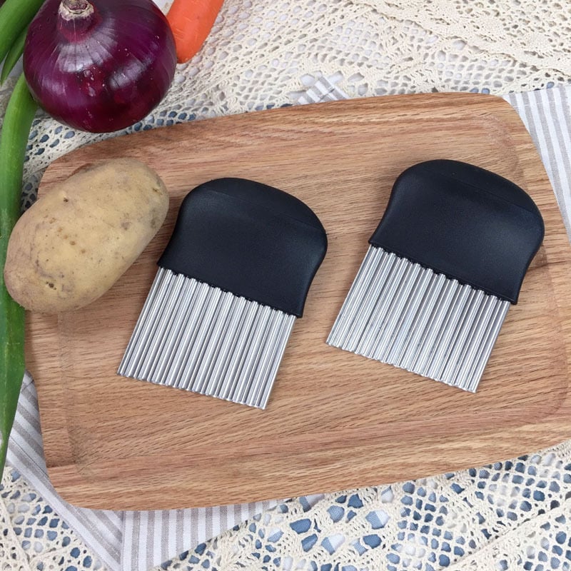 Неръждаема стомана нож за картофи за чипс и пържени картофи; нож с вълчи зъби; вълнообразна режеща част; кухненски резак за плодове и зеленчуци