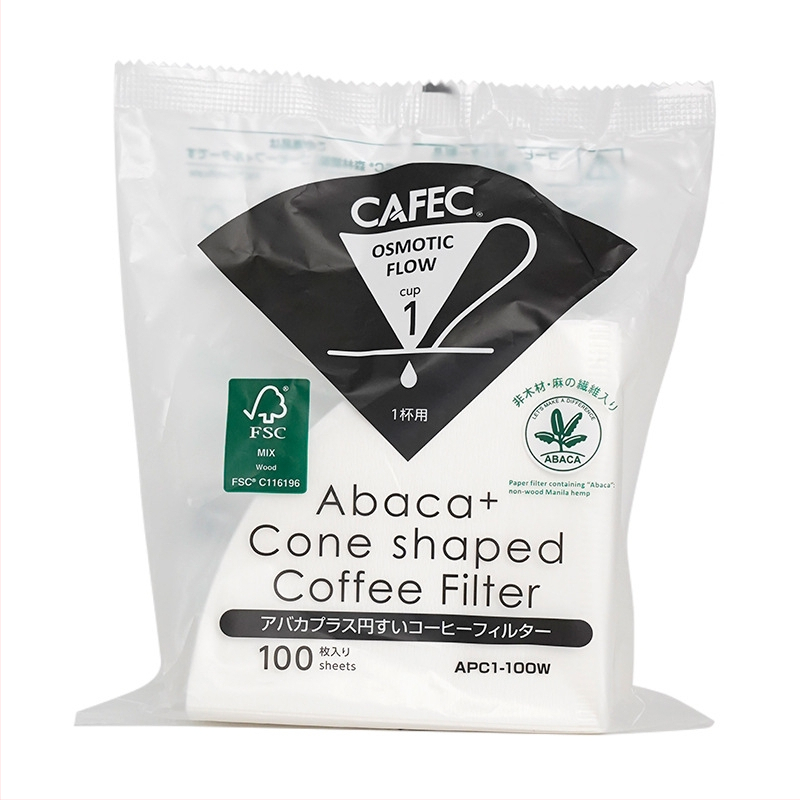 CAFEC filtrujúci papier V60 kužeľ, Abaca, 100 listov, pre ručné filtrovanie kávy, rozsah praženia: svetlo až tmavé