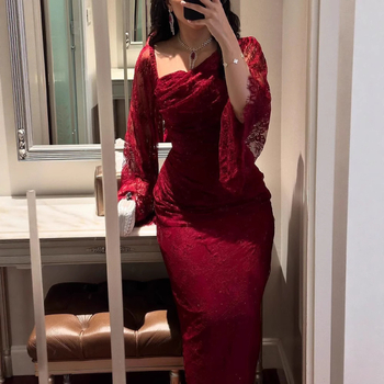 Elegantna ženska večernja haljina s čipkom i kristalima, bodycon kroj, dugi rukavi, duga suknja, za vjenčanje, proljeće 2025