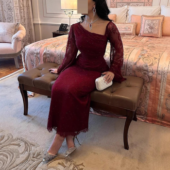 Elegantna ženska večernja haljina s čipkom i kristalima, bodycon kroj, dugi rukavi, duga suknja, za vjenčanje, proljeće 2025