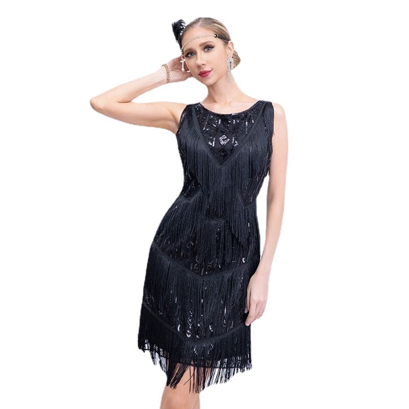 1920-ih europska retro haljina sa šljokicama i resicama, Gatsby bal stil, večernja koktel haljina