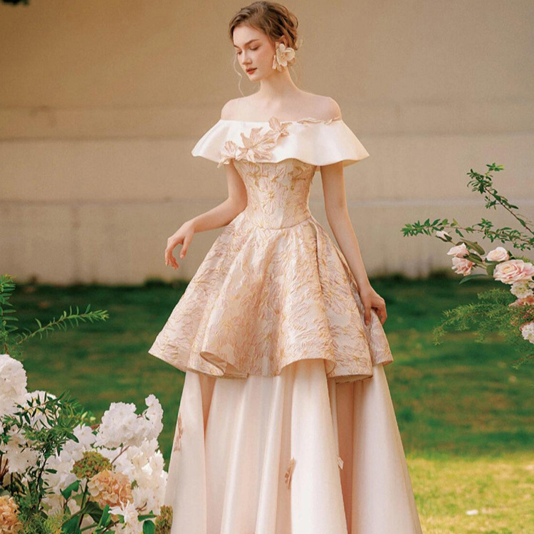Večernja haljina s jednim ramenom, vrhunska izrada, nov model, elegantan i vitak kroj, duga haljina za bankete i proslave za odrasle, francuski retro stil
