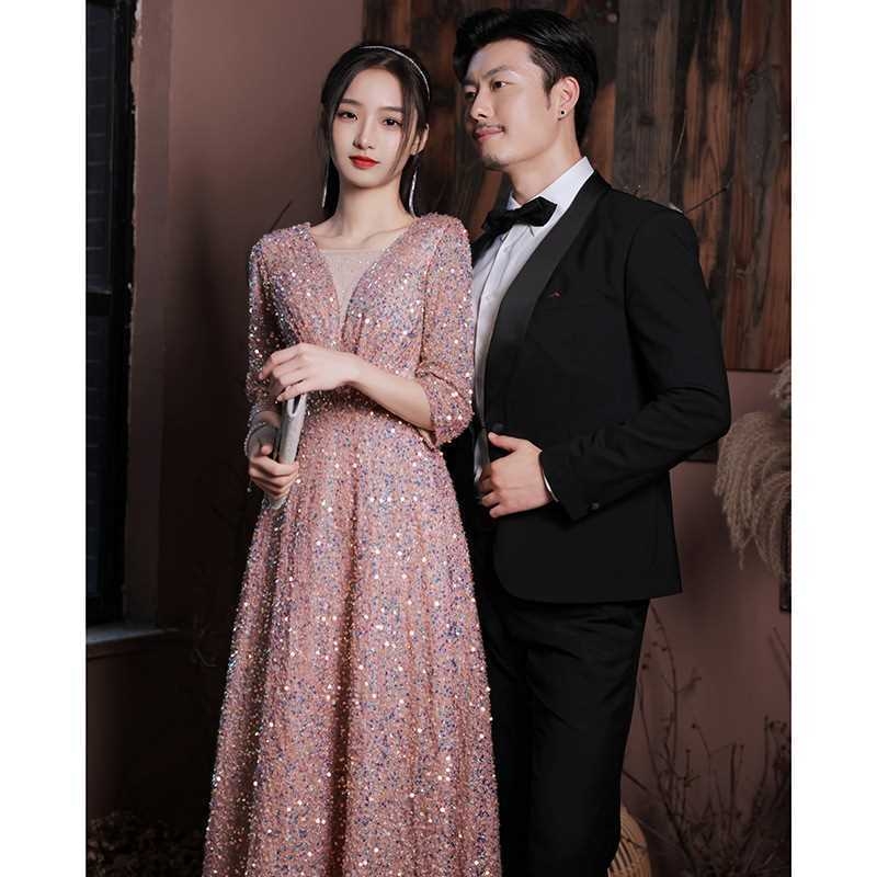 Ružičasta večernja haljina za žene, luksuznog banketnog stila, za voditeljicu i nastupe, duga haljina, pogodna za rođendanske zabave