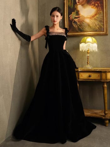 Crna haljina u stilu Hepburn sa tankim trakama, francuska visoka tekstura, elegantna večernja haljina za poslovne događaje