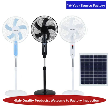 Solárny ventilátor pre vonkajšie použitie, kempovanie — tichý, dobíjateľný s diaľkovým ovládaním, 16-palcový stojací alebo stolný ventilátor