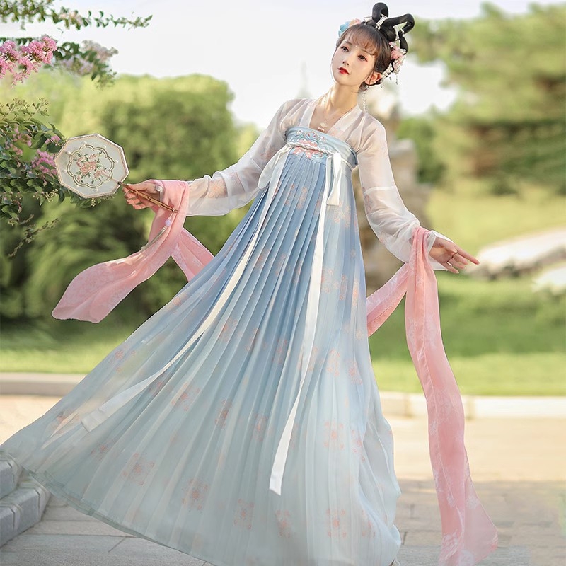 Yueya Nishang hanfu iz dinastije Tang za žene - ljetna ručno išivana ruqun haljina s otiscem kupusa