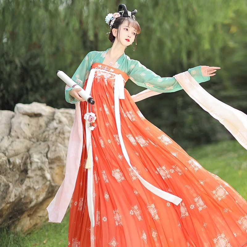 Yueya Nishang hanfu iz dinastije Tang za žene - ljetna ručno išivana ruqun haljina s otiscem kupusa