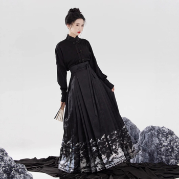 Ženski Ming Hanfu set: bluza s stojećim ovratnikom i crna suknja s cloisonné ukrašivanjem, novi kineski stil, ljetni svakodnevni outfit