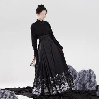 Ženski Ming Hanfu set: bluza s stojećim ovratnikom i crna suknja s cloisonné ukrašivanjem, novi kineski stil, ljetni svakodnevni outfit