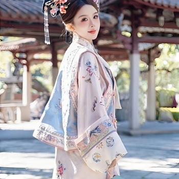 Hanfu za žene iz dinastije Qing s cvjetnim uzorkom, dvodijelni set za putnu fotografiju, dvorni stil cheongsama