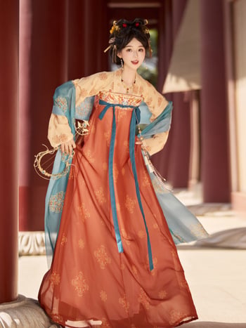 Hanfu haljina ruqun, gornji dio do prsa i suknja, restaurirani drevni stil, proljeće–ljeto.