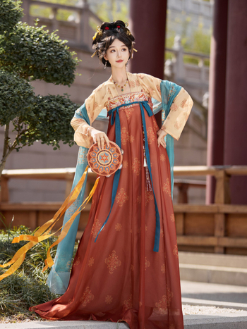 Hanfu haljina ruqun, gornji dio do prsa i suknja, restaurirani drevni stil, proljeće–ljeto.