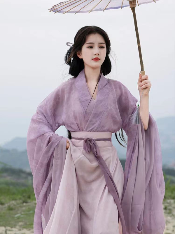Hanfu suknja u Wei Jin stilu za žene s ispisom na preskriženom ovratniku i širokim rukavima, osmerodjelna suknja — tradicionalna kineska odjeća za svakodnevno nošenje
