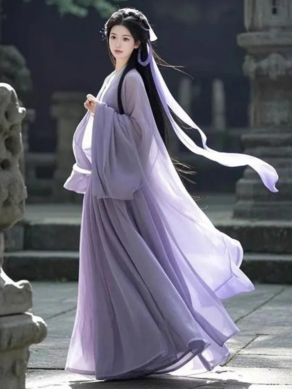 Purpurna Hanfu vila, 2026. model za odrasle, inspiriran Wei i Jin dinastijom, mala veličina, široki rukavi, set dugih haljina