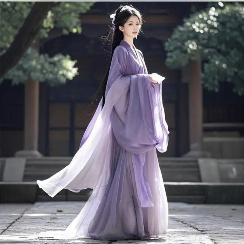 Purpurna Hanfu vila, 2026. model za odrasle, inspiriran Wei i Jin dinastijom, mala veličina, široki rukavi, set dugih haljina