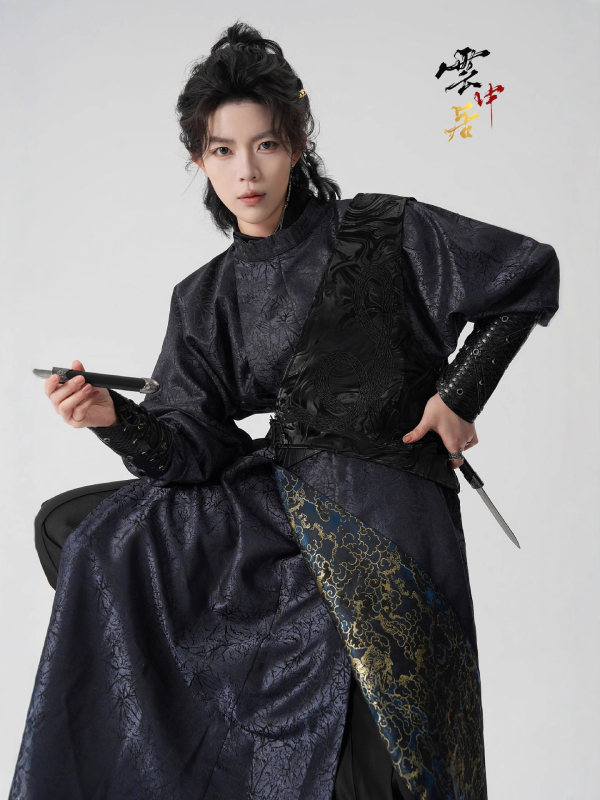 Autentična Hanfu haljina za proljeće i jesen, unisex, kineski stil, obnovljen Tang stil s okruglim izrezom i geometrijskim uzorkom