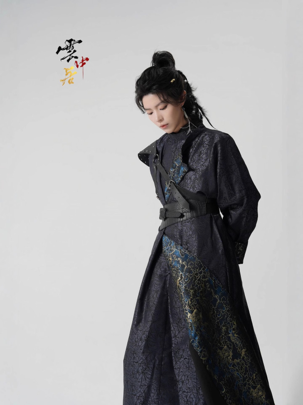 Autentična Hanfu haljina za proljeće i jesen, unisex, kineski stil, obnovljen Tang stil s okruglim izrezom i geometrijskim uzorkom
