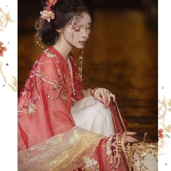 Hanfu u Tang stilu za žene s raskošnom vezom, suknja visokog struka i bluza s širokim rukavima, proljetno-ljetni model, vitka silueta