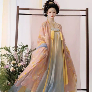 Odrasli Hanfu u Tang stilu s blistavim sjajem, do prsniha kratka duljina, široki rukavi i raskošna izvezena, svakodnevni eterični outfit za proljeće, ljeto i jesen