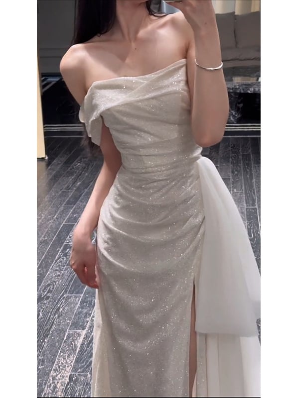 Sjajna večernja haljina za žene, elegantan banket stil, pogodna za ceremoniju punoljetnosti i zaruke, haljina s jednim ramom.