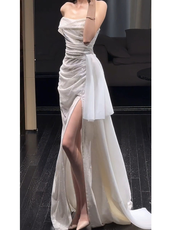Sjajna večernja haljina za žene, elegantan banket stil, pogodna za ceremoniju punoljetnosti i zaruke, haljina s jednim ramom.