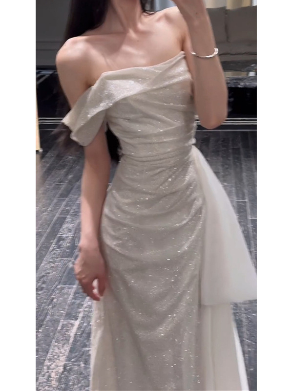 Sjajna večernja haljina za žene, elegantan banket stil, pogodna za ceremoniju punoljetnosti i zaruke, haljina s jednim ramom.