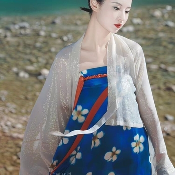 Jedinstvena Hanfu replika u Tang stilu s plavim glazurom i cvjetnim uzorkom, jednodijelna suknja iz dinastije Tang, proljetno-ljetni outfit iz hrama Famen i ostali komadi