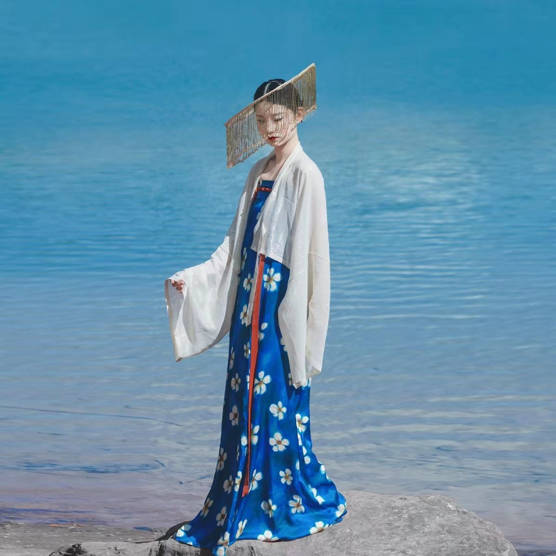 Jedinstvena Hanfu replika u Tang stilu s plavim glazurom i cvjetnim uzorkom, jednodijelna suknja iz dinastije Tang, proljetno-ljetni outfit iz hrama Famen i ostali komadi