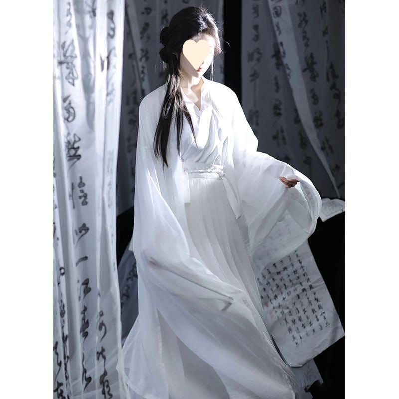 Hanfu komplet s ravnim rubom, ženski odjevni set u stilu Wei Jin wuxia, širokih rukava, tekuća ruqun suknja za fotografiranje