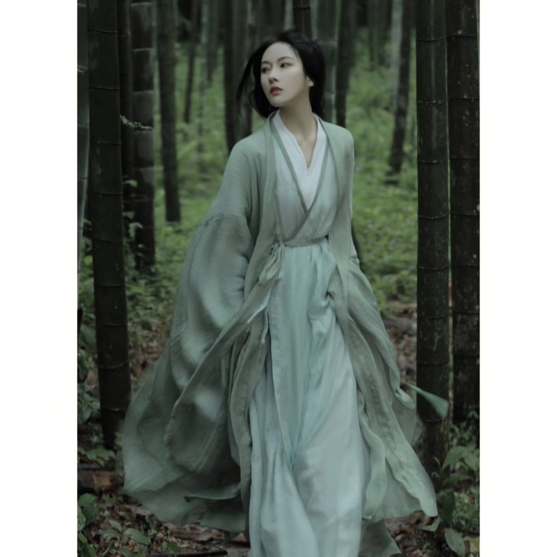 Ženska Hanfu haljina dinastije Jin, inspirirana Wei Jin stilom, drevni kostim s dugim rukavima i ravnim donjim rubom, hladan i elegantan stil, Plus size, 2023 novitet