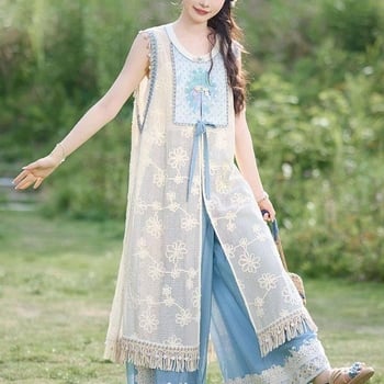 Novi kineski stil 2025: muški ljetni Hanfu pleteni komplet s hlačama, svjež izgled
