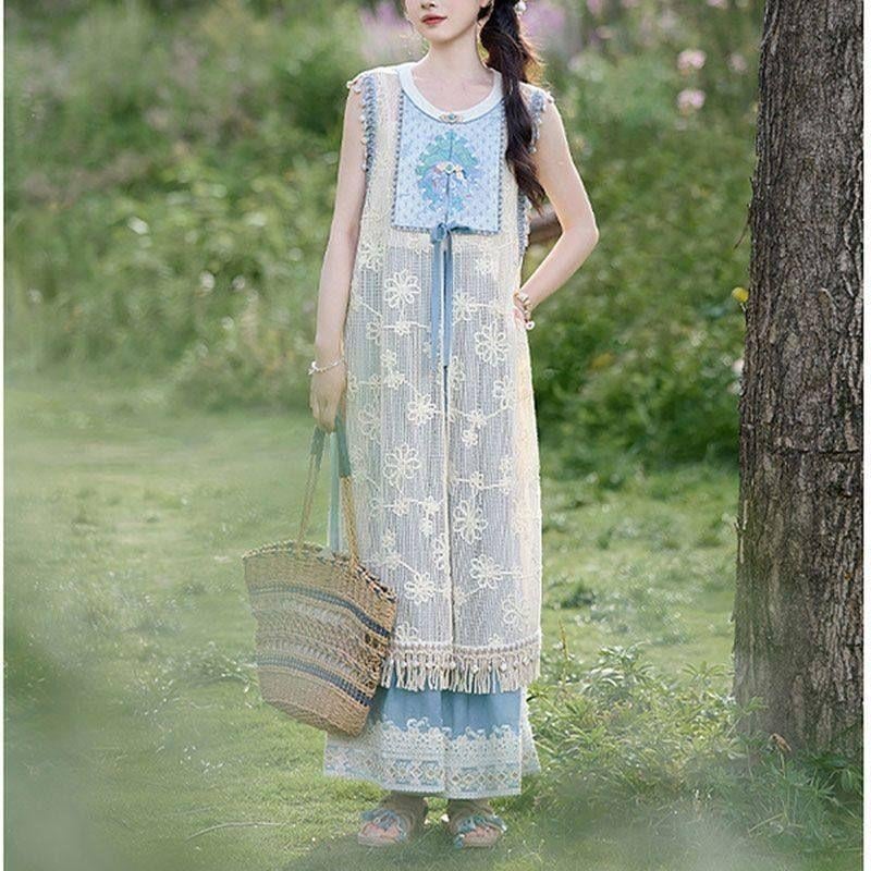 Novi kineski stil 2025: muški ljetni Hanfu pleteni komplet s hlačama, svjež izgled