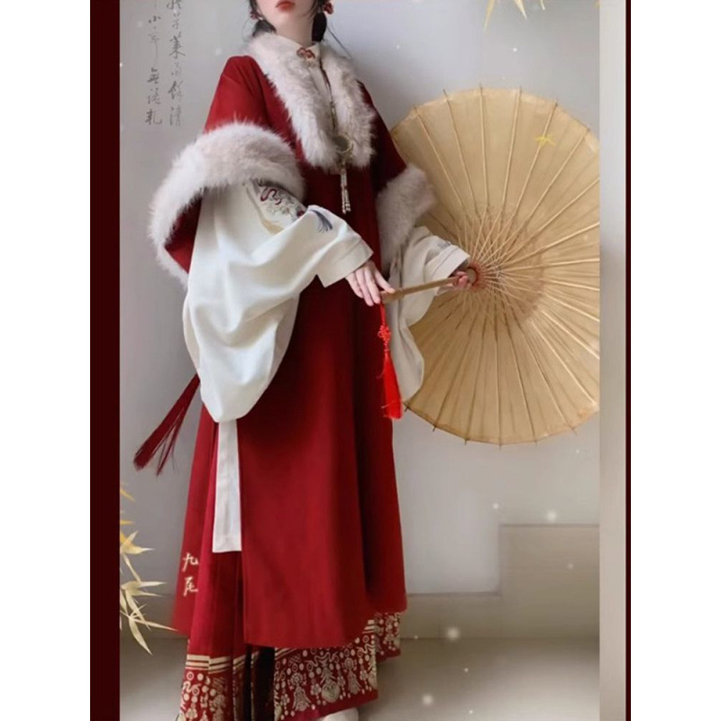 Crveni Hanfu za žene, svečana duga haljina s plišom i suknja u stilu Hanfu
