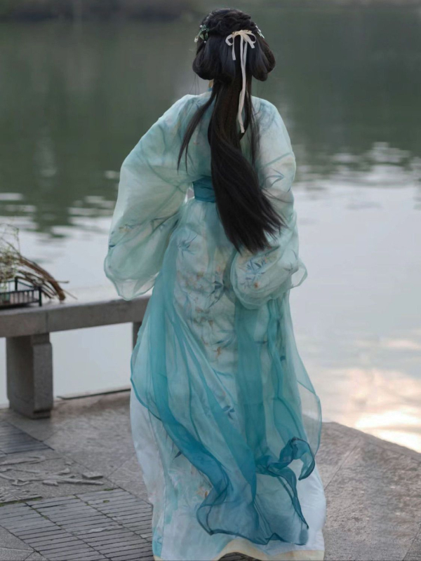 Ženski Hanfu kaput od tankog ljetnog šifona, šal i dugačak rub, inspirirano razdobljem Ratnih Država, drevni kineski stil